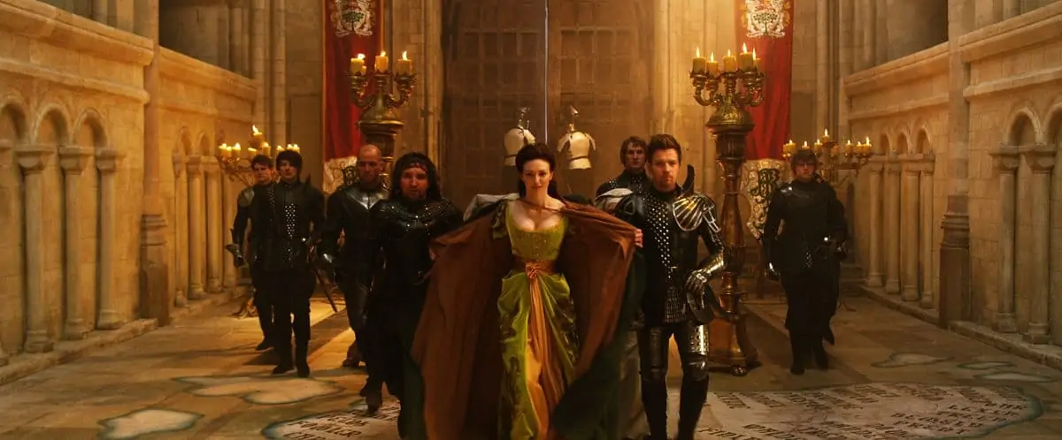 (L-r center) Mingus Johnston as Bald, EDDIE MARSAN as Crawe, ELEANOR TOMLINSON as Isabelle and Ewan McGregor as Elmont in New Line Cinema’s and Legendary Pictures’ action adventure “JACK THE GIANT SLAYER,” a Warner Bros. Pictures release.