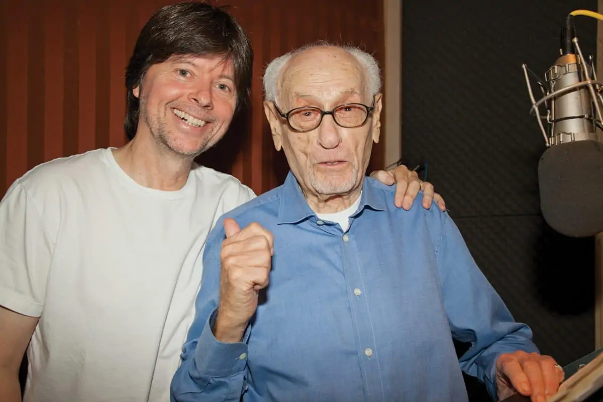 Voice over recording session with Eli Wallach for "The Roosevelts: An Intimate History," September 2010
l-r: Ken Burns, producer/director; Eli Wallach
Photo Credit: Daniel J. White, Florentine Films