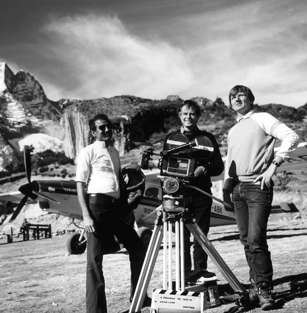 On location ... Robin Browne (c) with second unit camera team on A Passage To India (1984)