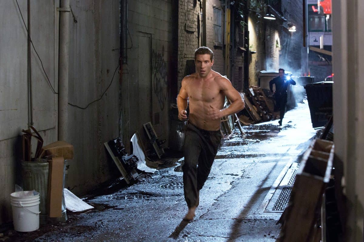TERMINATOR GENISYS Left to right: Jai Courtney plays Kyle Reese and Byung-hun Lee plays T-1000 in Terminator Genisys from Paramount Pictures and Skydance Productions.