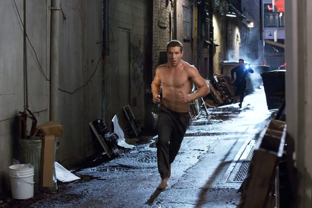 Left to right: Jai Courtney plays Kyle Reese and Byung-hun Lee plays T-1000 in Terminator Genisys from Paramount Pictures and Skydance Productions.