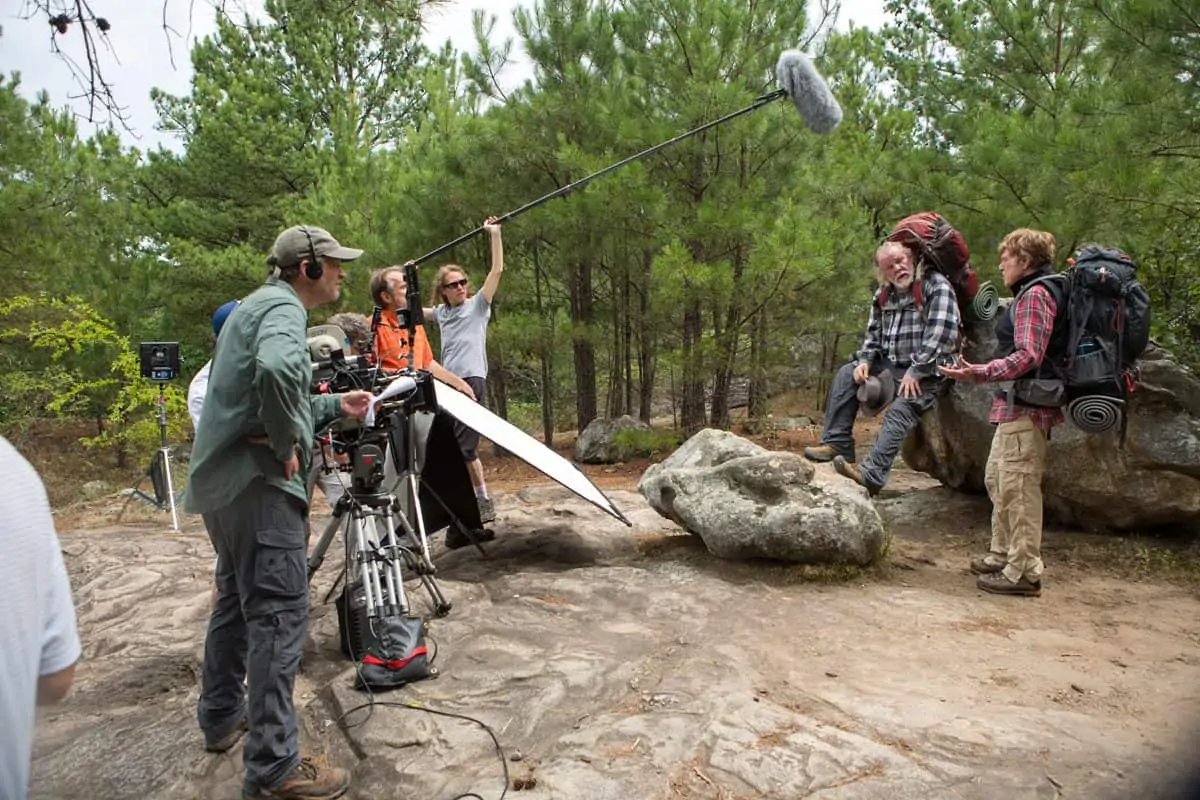 (l to r) Director Ken Kwapis and crew filming a scene with Nick Nolte and Robert Redford