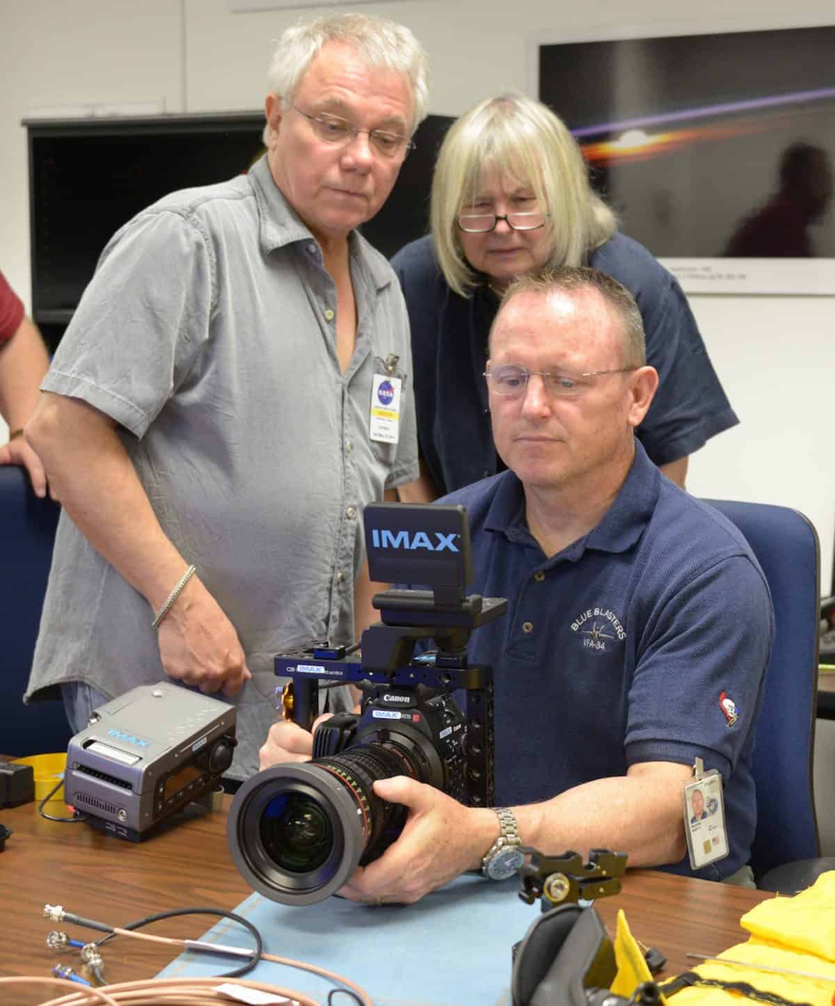 Training... James Neihouse ASC and director Toni Myers show astronaut Butch Wilmore the Codex recorder and Canon C500