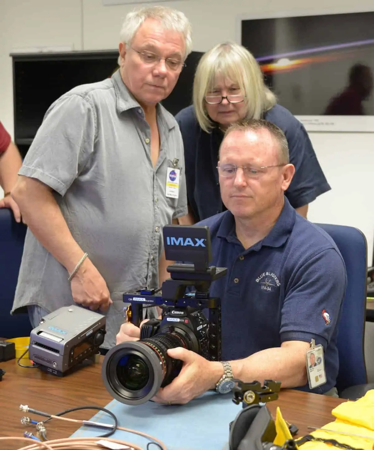 Training... James Neihouse ASC and director Toni Myers show astronaut Butch Wilmore the Codex recorder and Canon C500