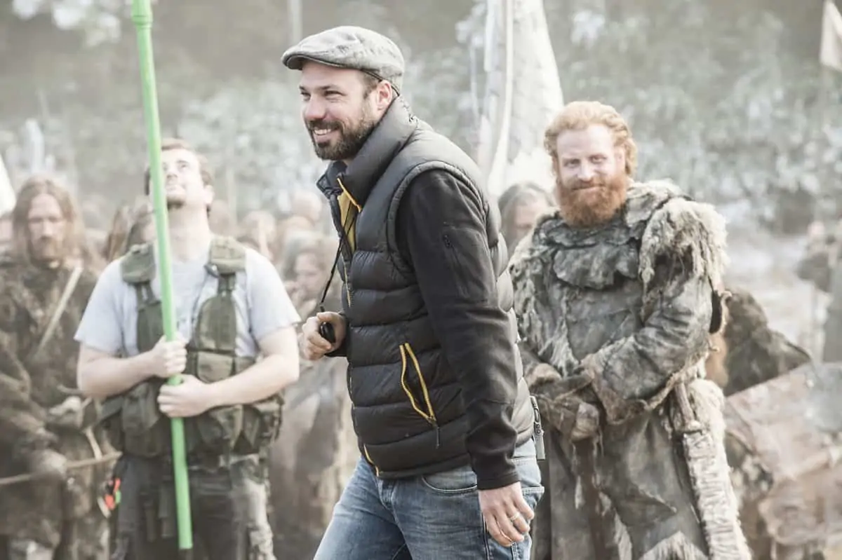 Fabian Wagner BSC is all smiles as actor Kristofer Hivju watches on