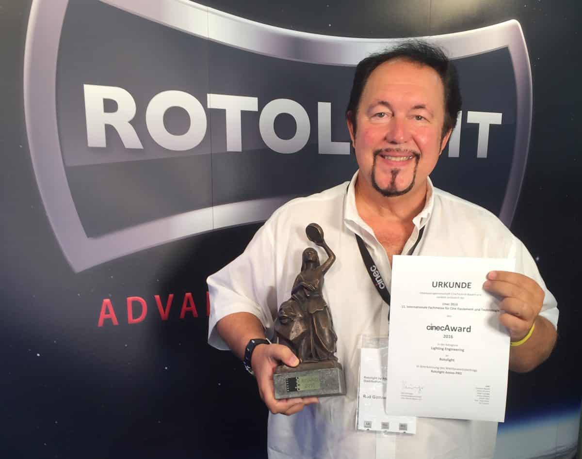 Rod Gammons, Chairman of Rotolight, with the cinecAward