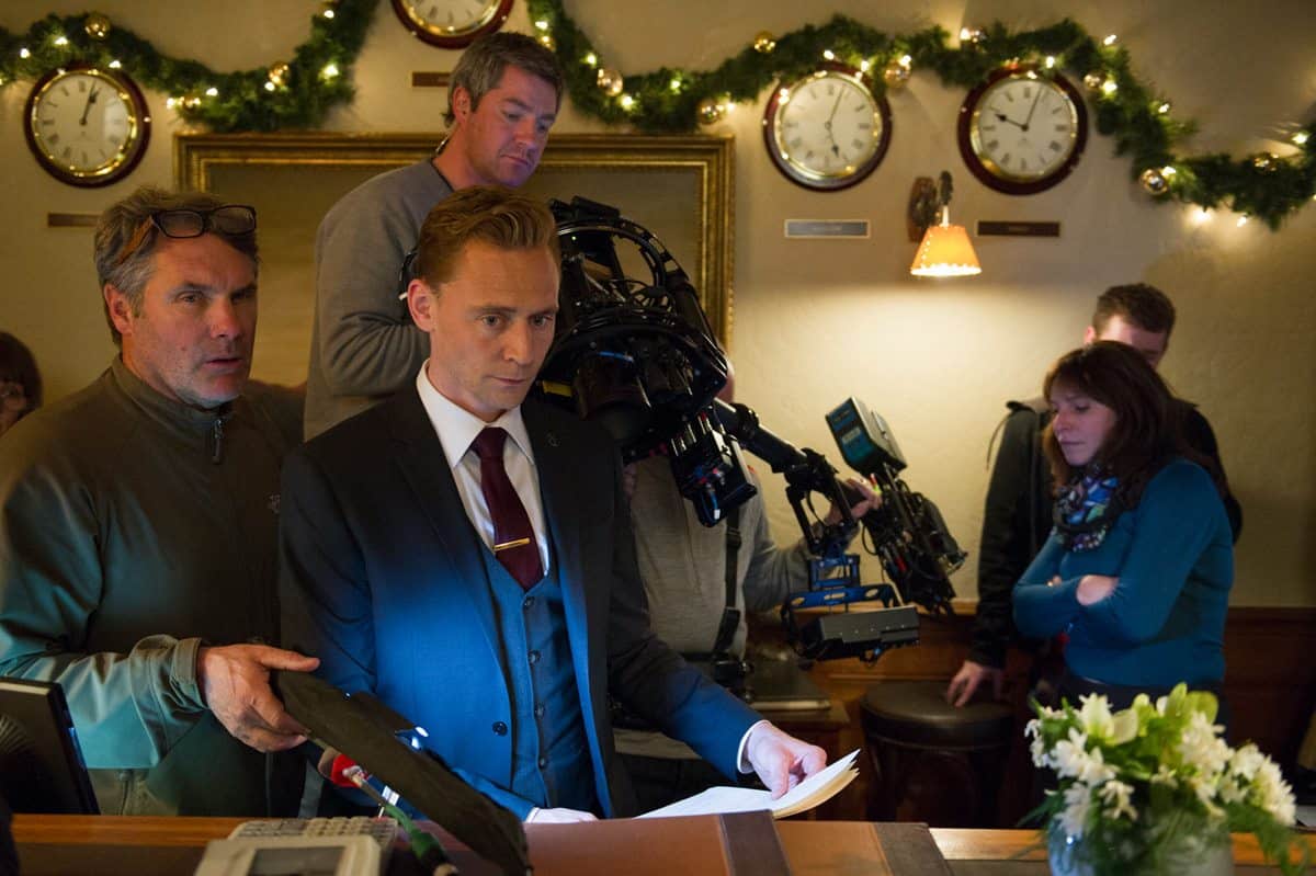 Cinematographer Michael Snyman and Tom Hiddleston as Jonathan Pine