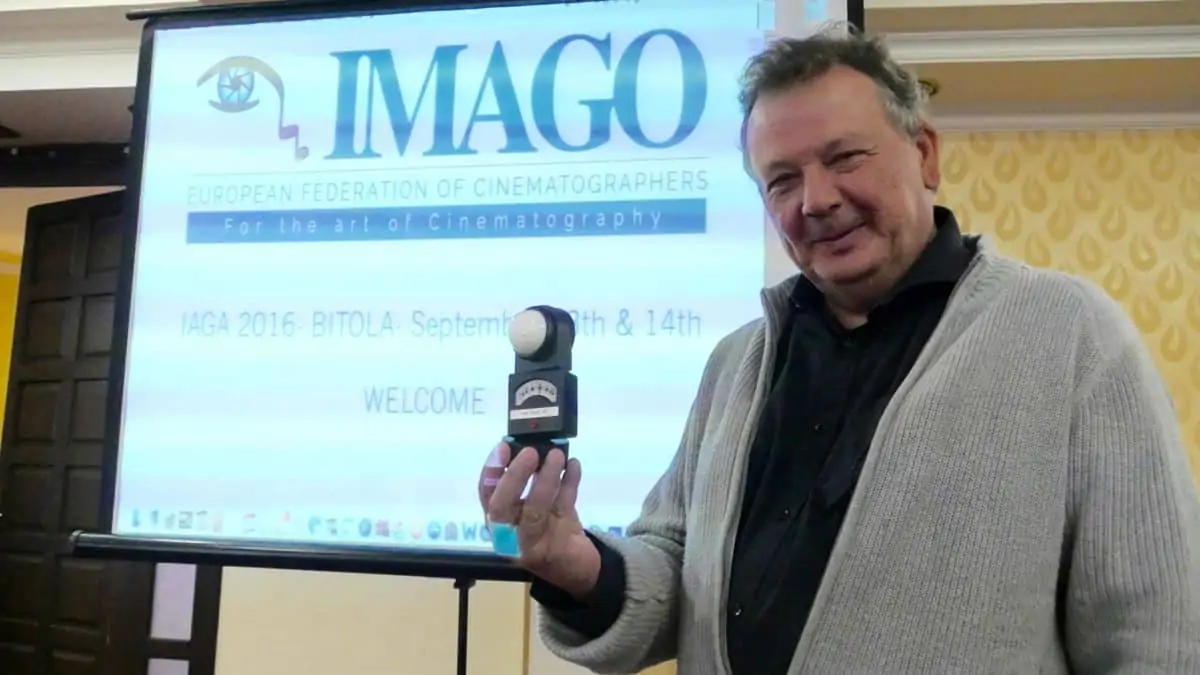 The measure of the man… Tony Costa AIP with his light meter IMAGO Tribute Award
