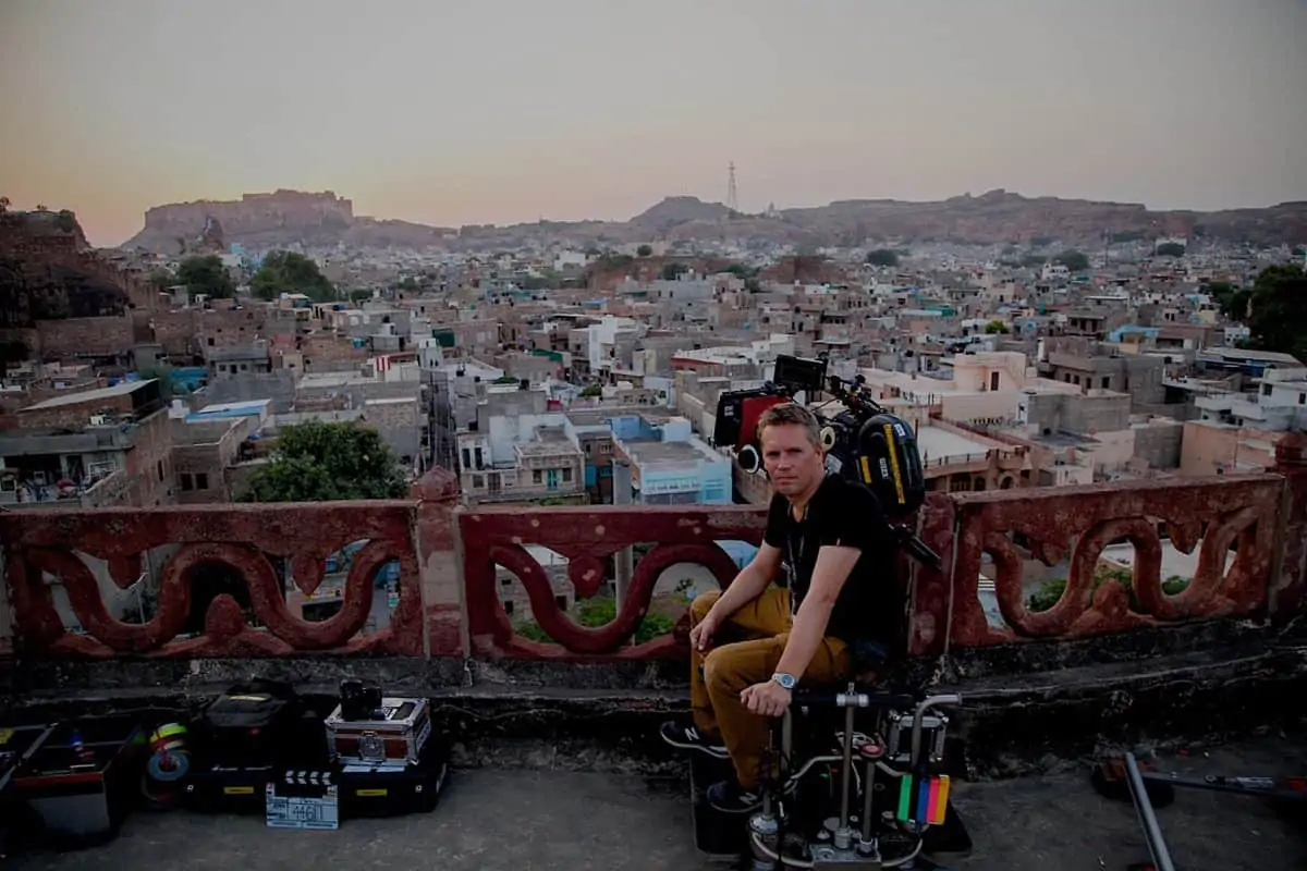 Ben Smithard BSC at the film camera in Jodhpur, India. Photo by Kerry Monteen