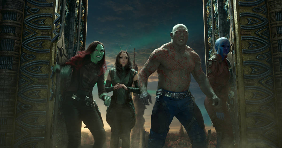 null L to R: Gamora (Zoe Saldana), Mantis (Pom Klementieff), Drax (Dave Bautista) and Nebula (Karen Gillan)