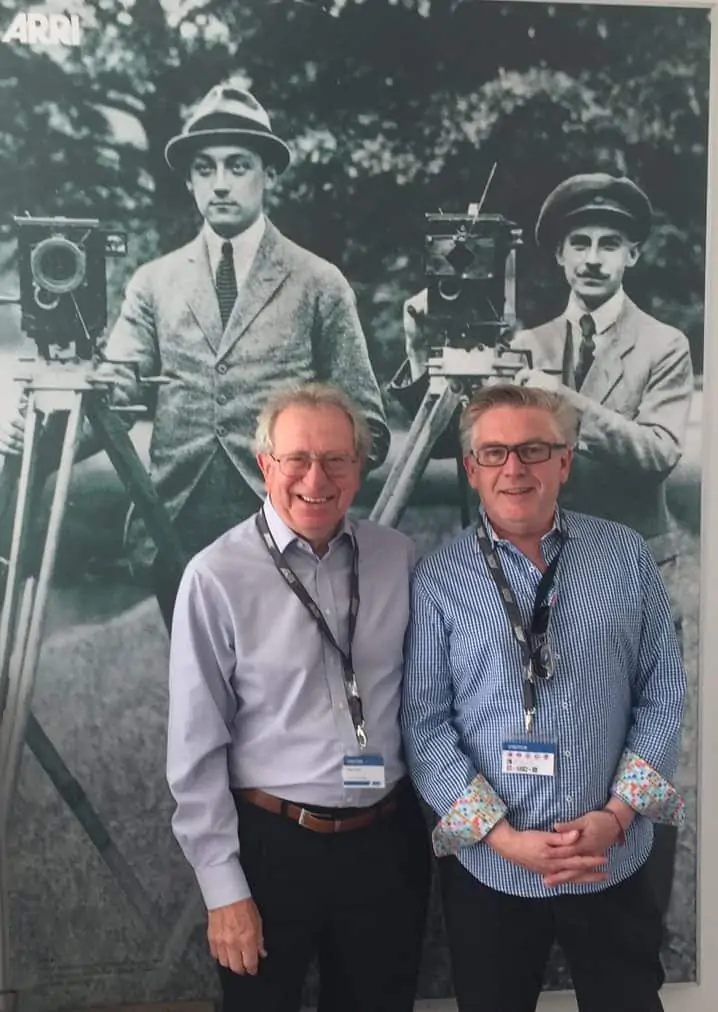 Alan Lowne and Ron Prince in front of ARRI founders Robert Richter & August Arnold