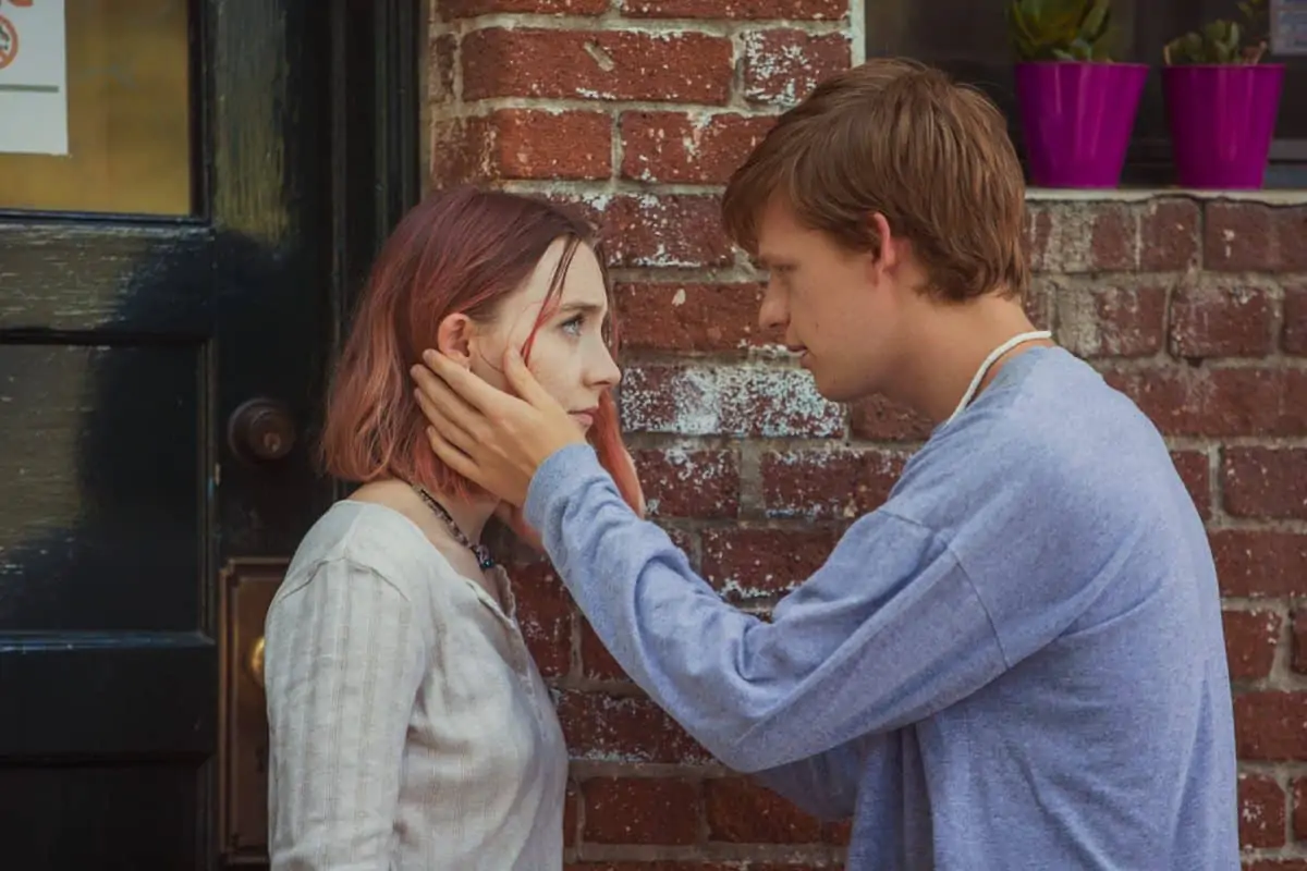 Saoirse Ronan and Lucas Hedges in <em>Lady Bird</em>.
Photo by Merie Wallace, courtesy of A24