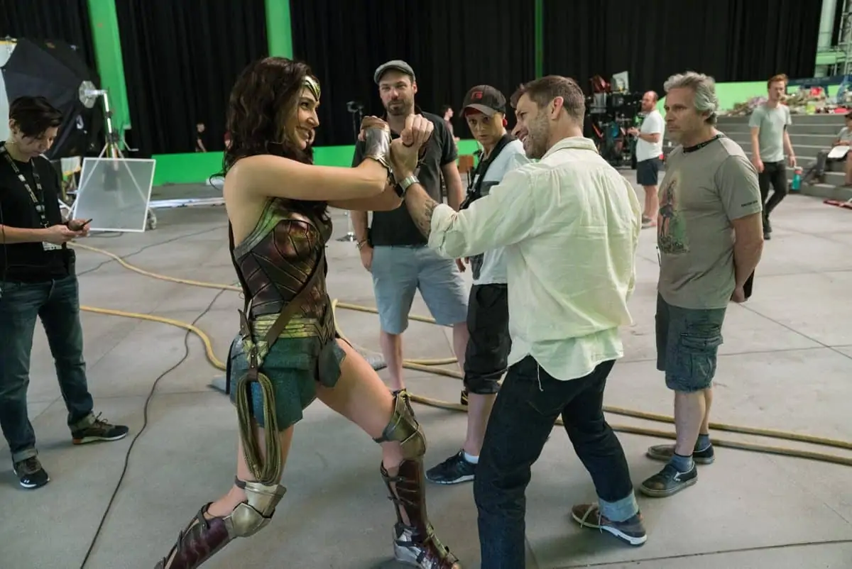 Director Zack Synder gets to grips with Wonder Woman as Fabian watches on