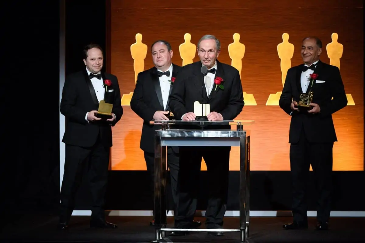 Stanislav Gorbatov, David Gasparian, Leonard Chapman and Souhail Issa during the Academy of Motion Picture Arts and Sciences' Scientific and Technical Achievement Awards. ©A.M.P.A.S.