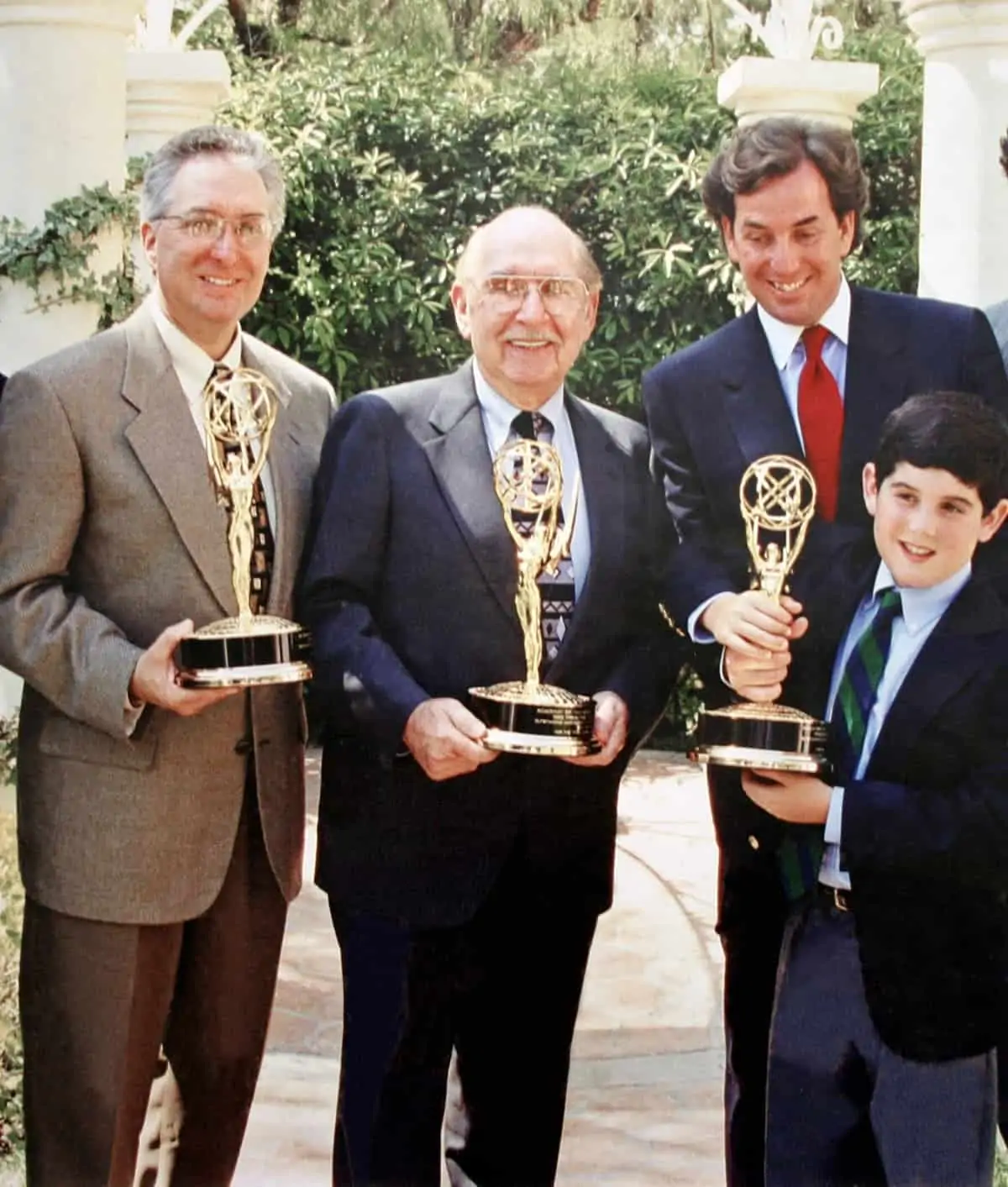 Ira Tiffen, Nat Tiffen, Steven Tiffen & Andrew Tiffen with Emmy Awards