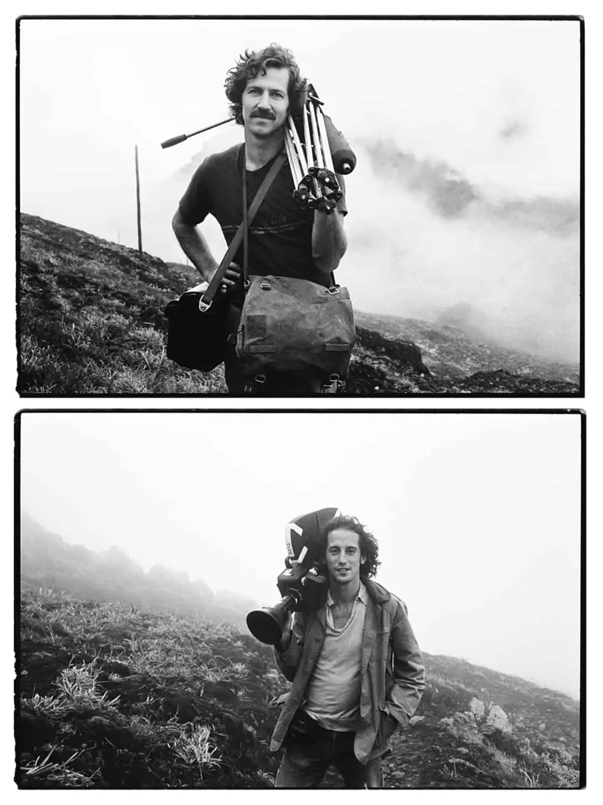 Werner Herzog and Ed Lachman during production of <em>La Soufri&egrave;re</em> (1977)