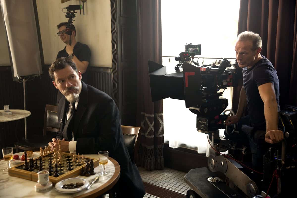 COLETTE (front) Actor Dominic West and director of photography Giles Nuttgens on the set. Credit: Robert Viglasky / Bleecker Street