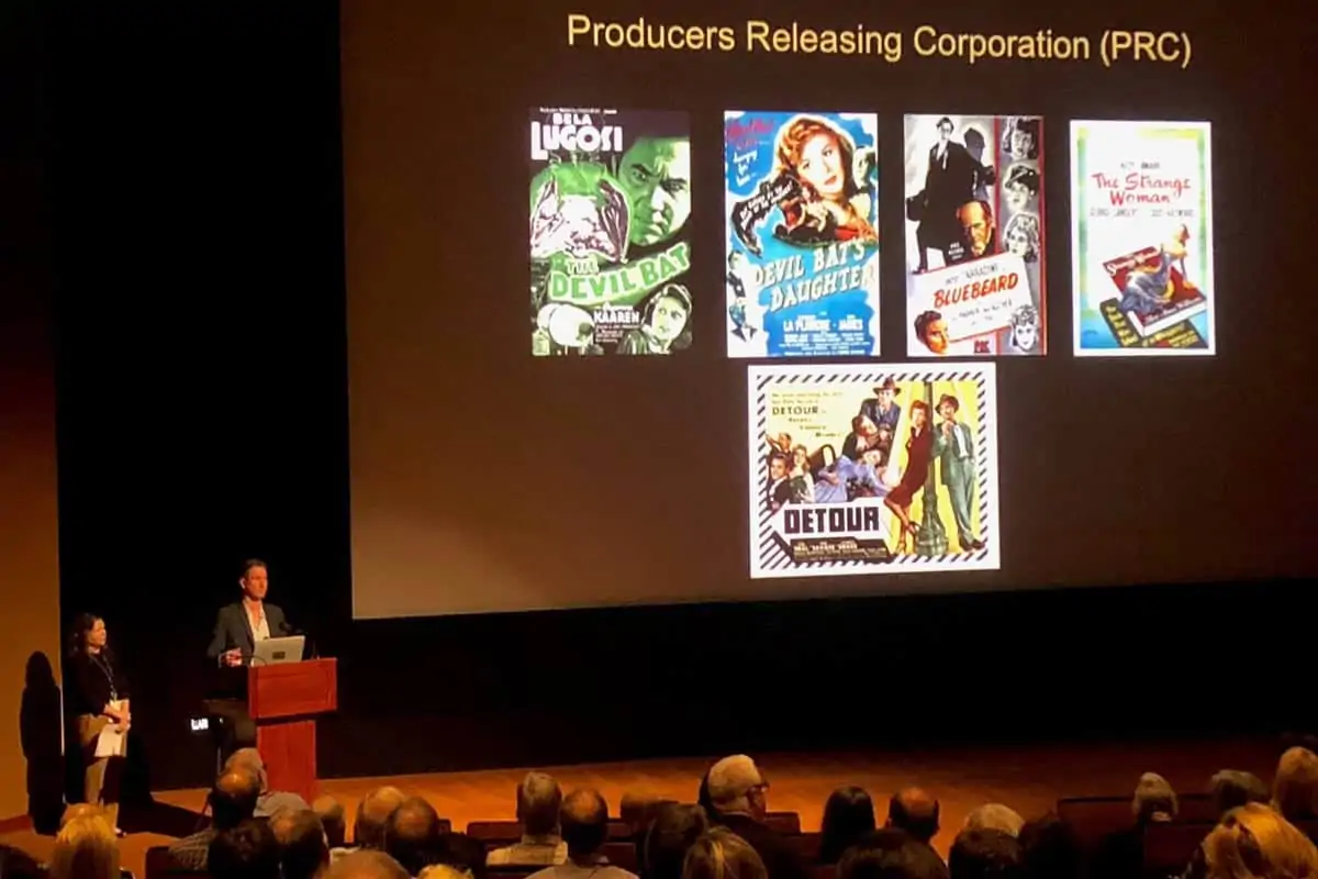 The Reel Thing conference: a presentation by Michael Pogorzelski, from the Academy Film Archive, and 
Heather Linville, Library of Congress, on the restoration of the film noir masterpiece, <em>Detour</em>. Photo: Todd Weiner