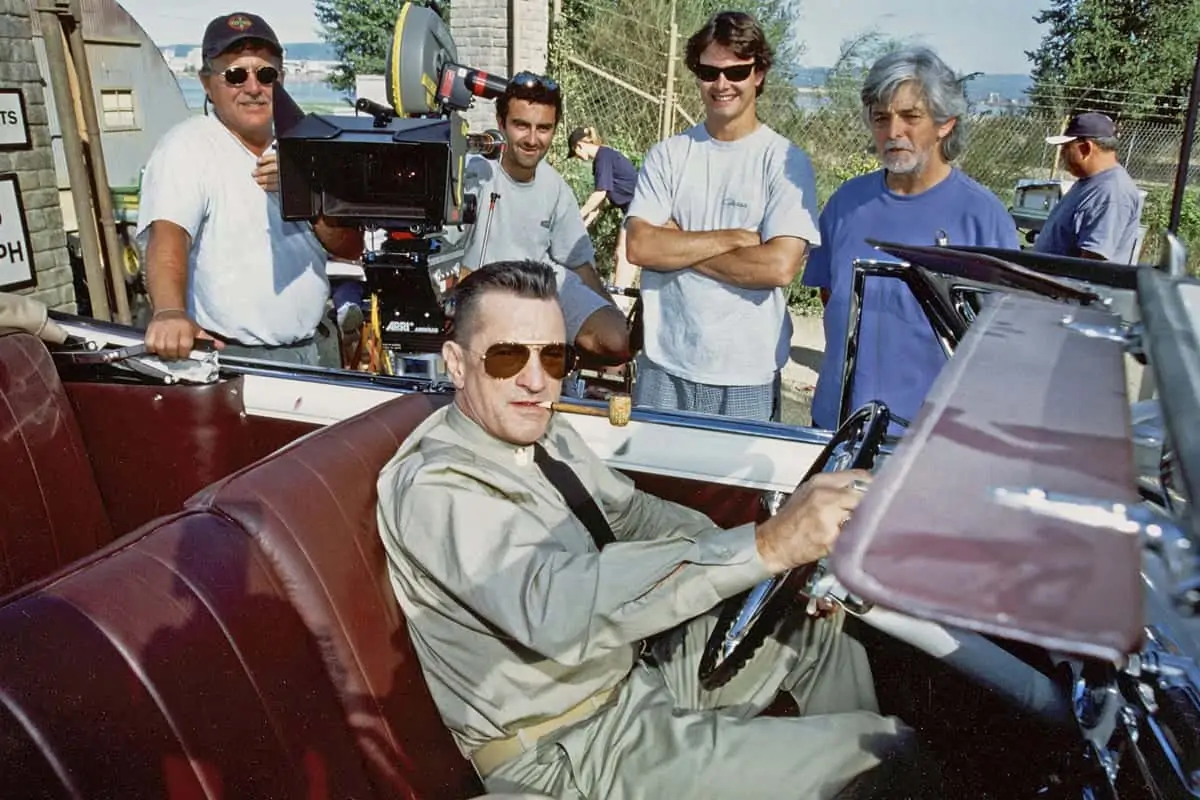 Behind the scenes on <em>Men Of Honor</em> (l-r): Russ Engals, Gaffer; George Richmond, Operator; Chunky Richmond, Focus; Tony Richmond BSC ASC and actor Robert De Niro