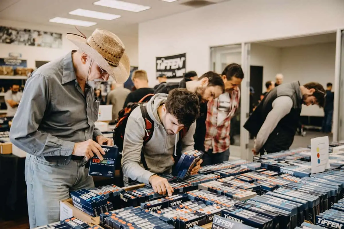 Visitors to the Tiffen office in Burbank pick through nearly 1000 filters offered during their warehouse sale that goes along with the open house