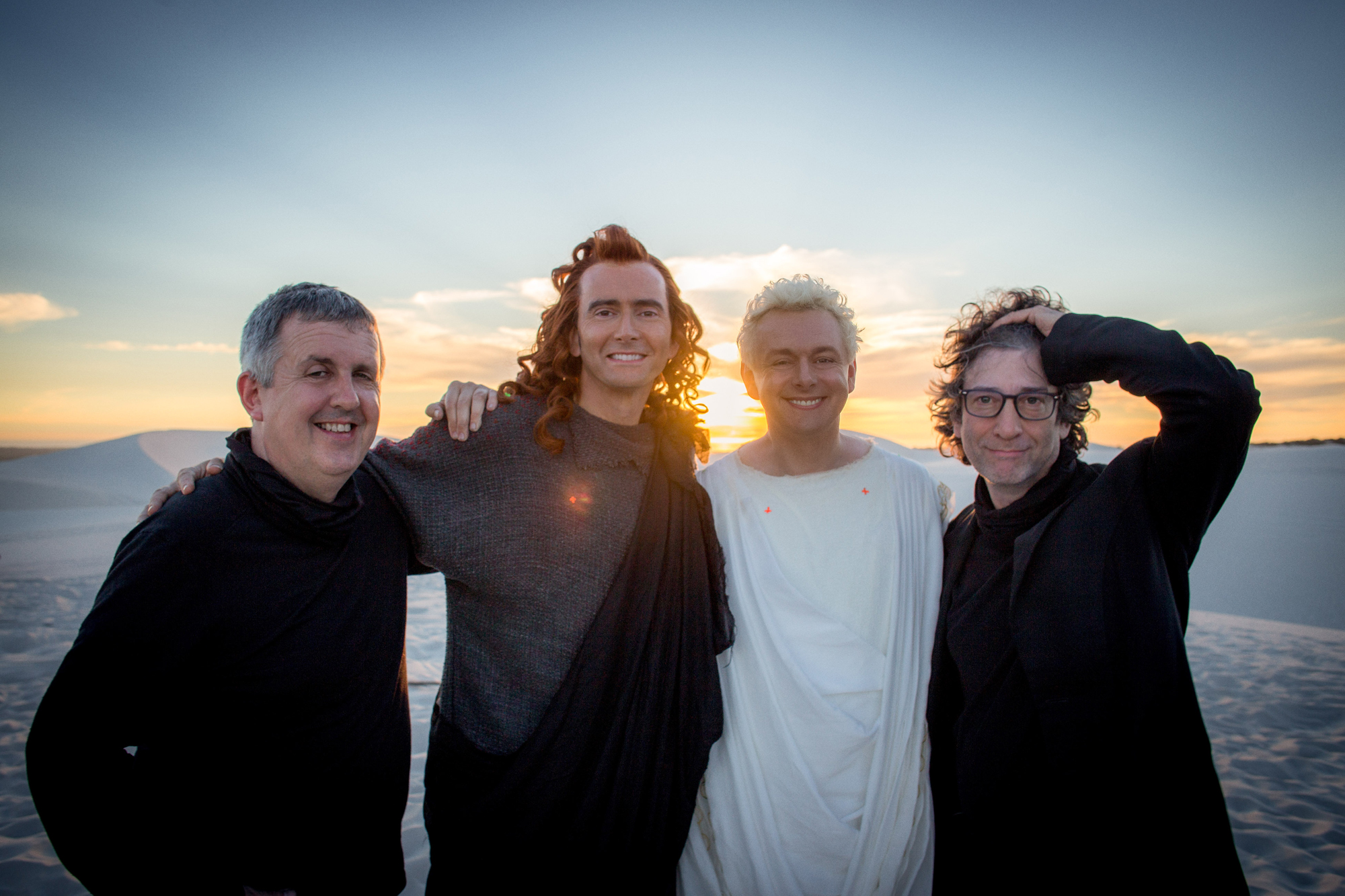 <em>Good Omens</em> director Douglas Mackinnon, stars David Tennant and Michael Sheen, and author Neil Gaiman