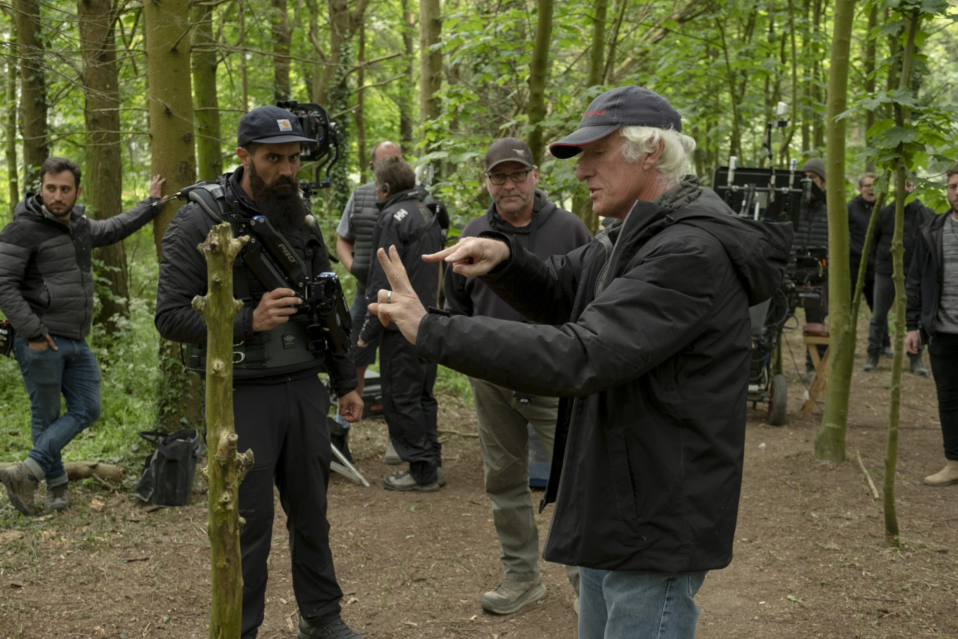 Roger Deakins CBE BSC ASC gets the message across on the set of <em>1917</em>. Credit: Francois Duhamel