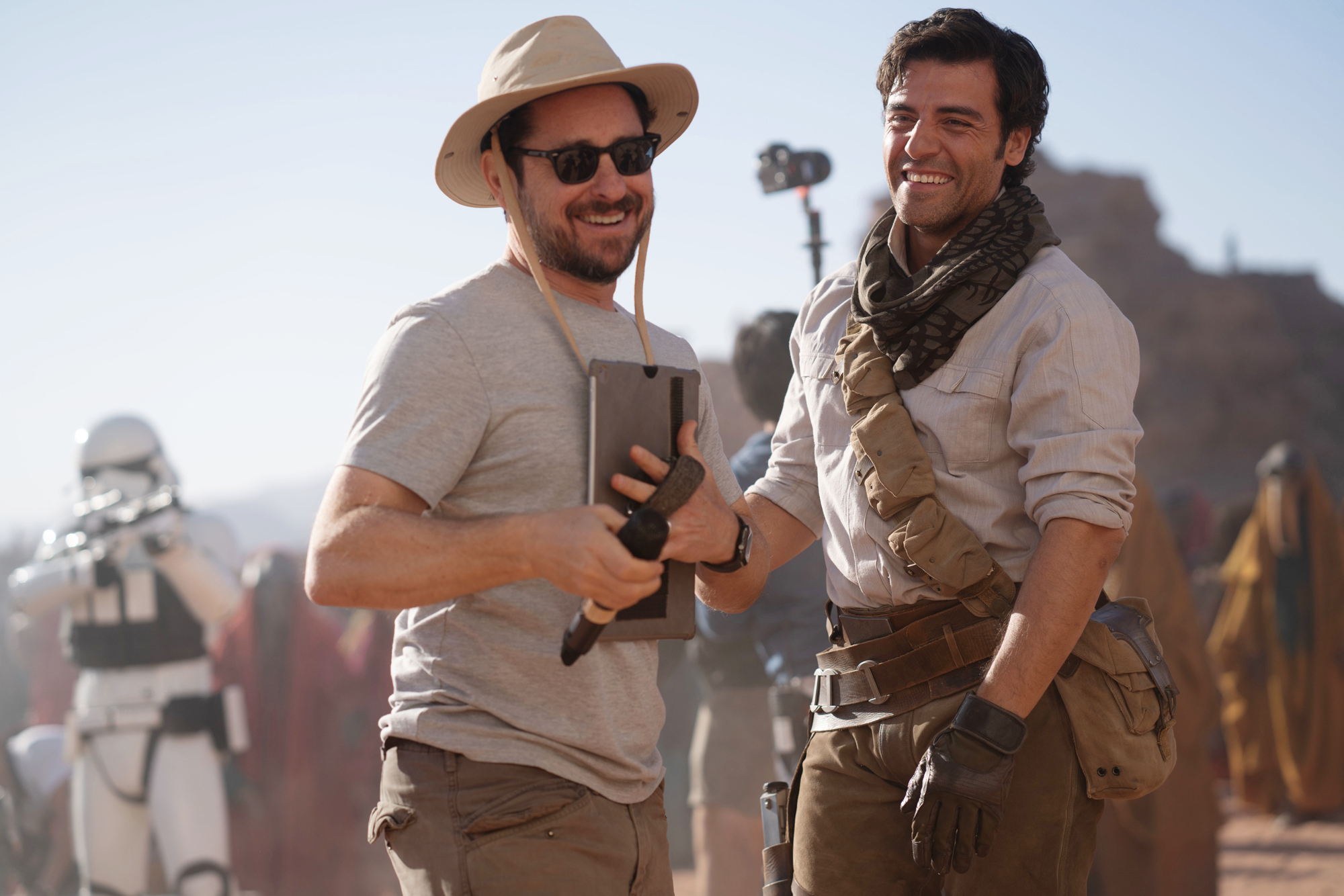 J.J. Abrams and Oscar Isaac on the set