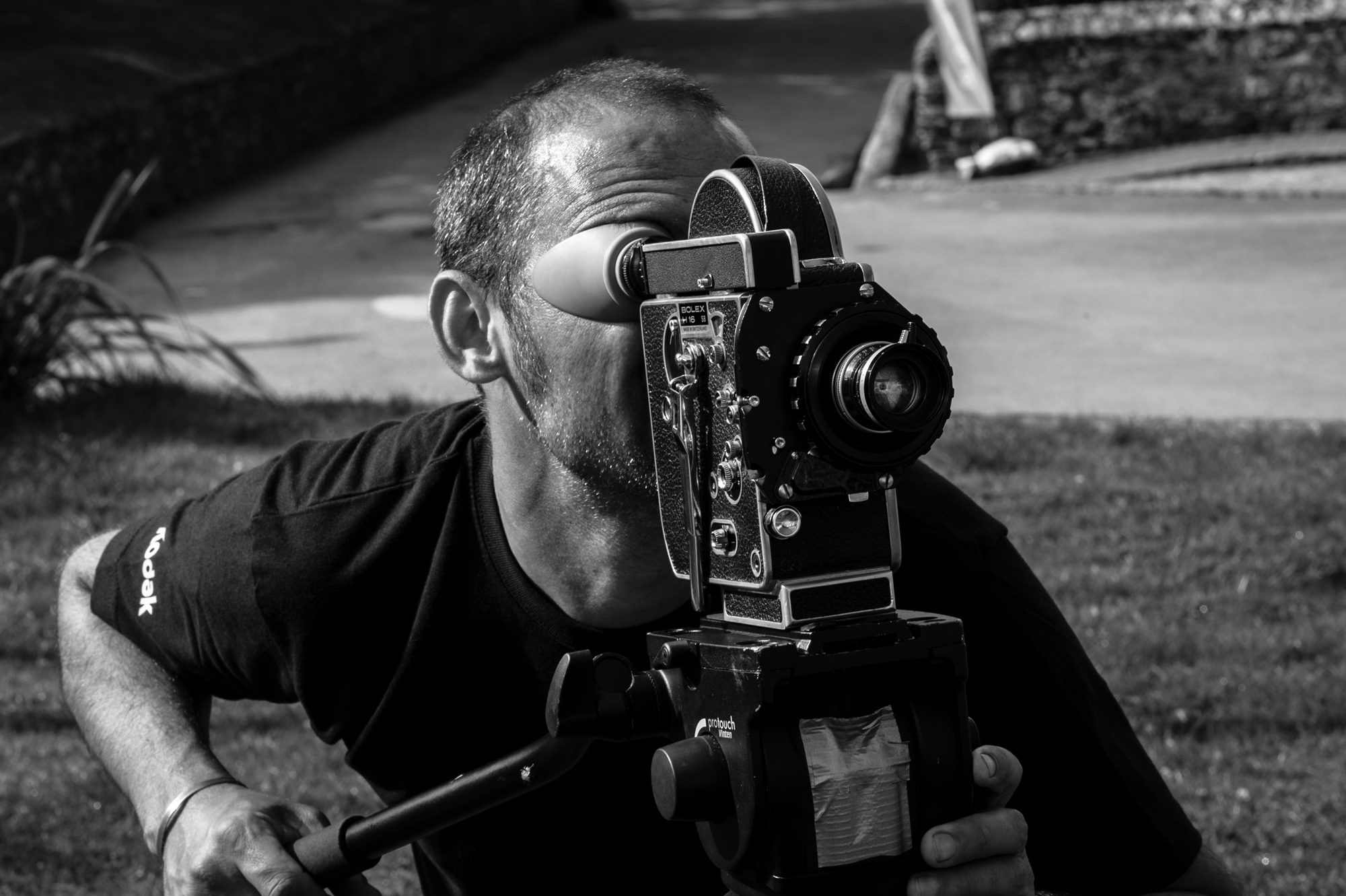 Bait BTS – Director Mark Jenkin operating the Bolex camera. Photo.Thom Axon Director Mark Jenkin operating the Bolex camera. Photo:Thom Axon