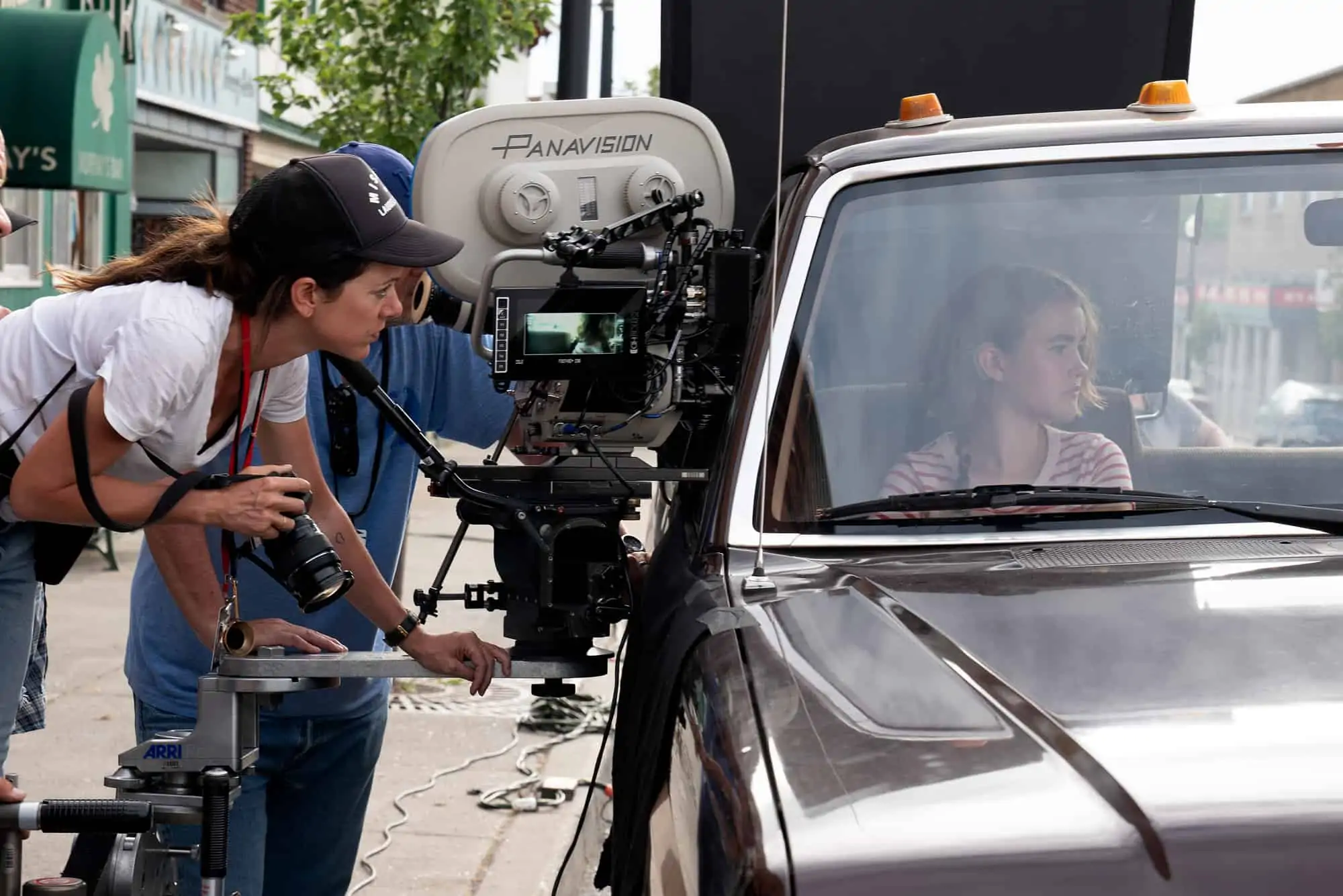 Cinematographer Polly Morgan, left, and Millicent Simmonds on the set of Paramount Pictures' "A Quiet Place 2."