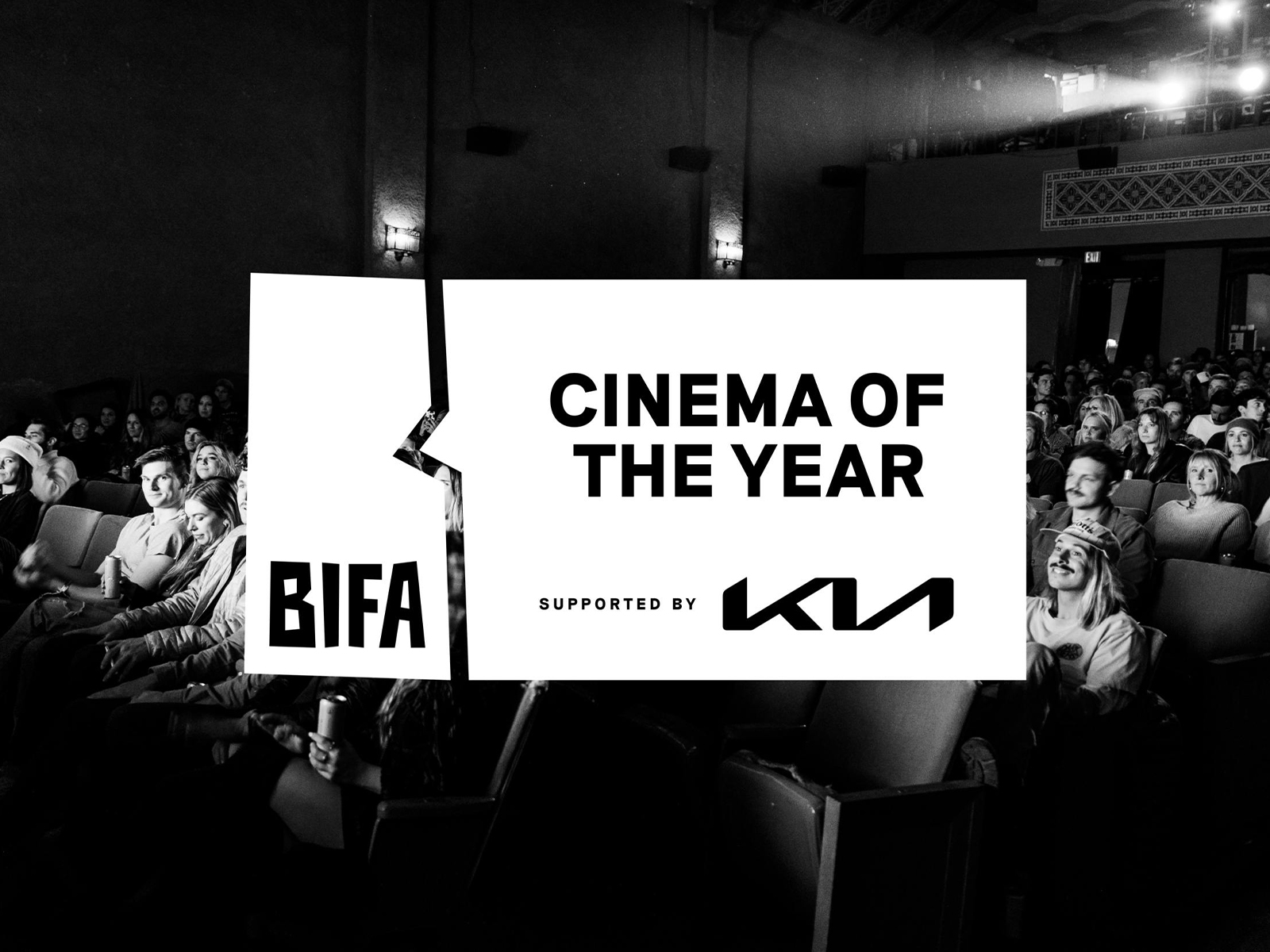 BIFA Cinema of the Year logo superimposed over a picture of a cinema crowd