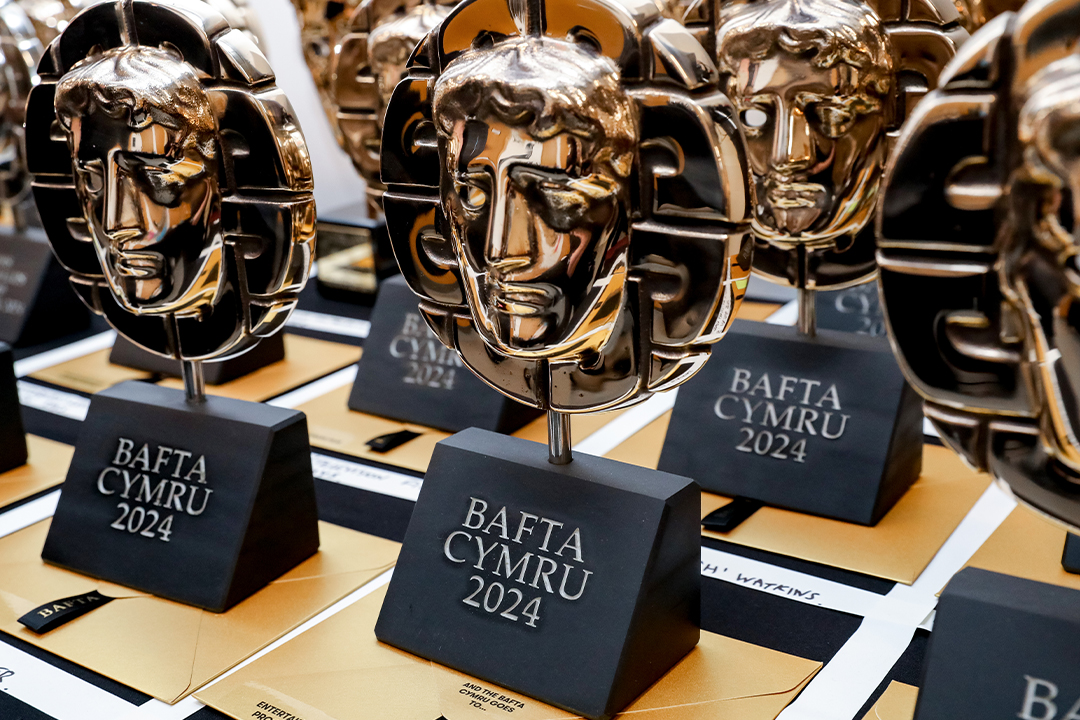 BAFTA Cymru Awards trophies on a table