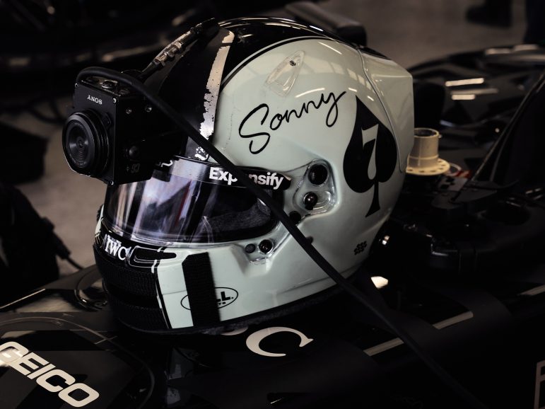 A helmet with a camera attached