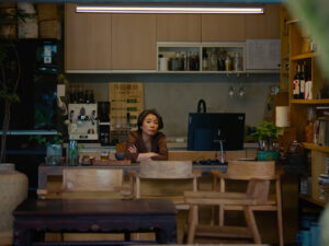 A woman sat at a table