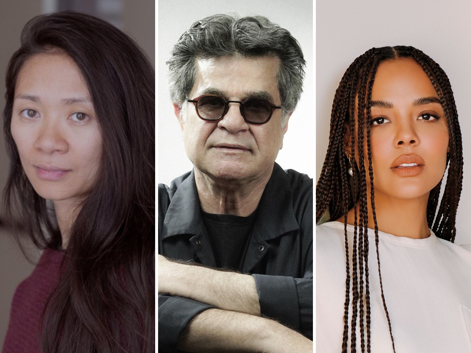 Chloé Zhao, Jafar Panahi and Tessa Thompson in side by side photos