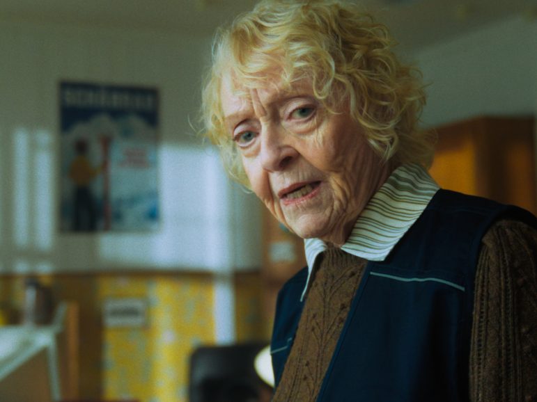 A woman looking into camera