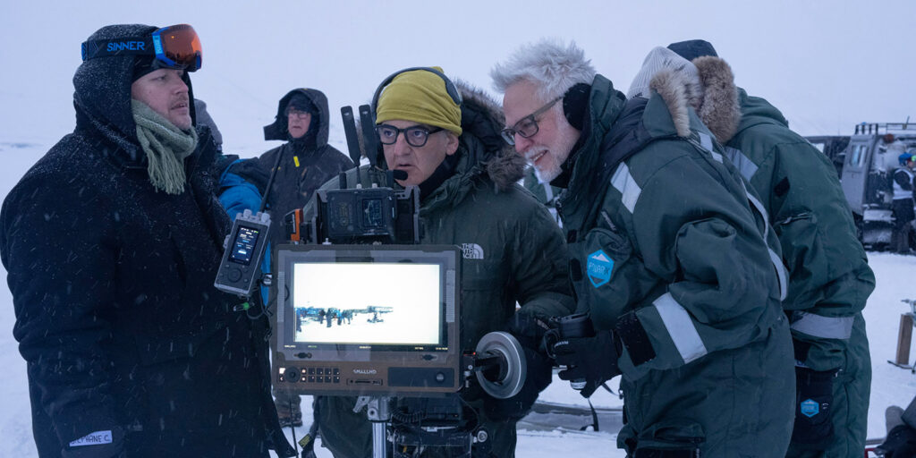 Film crew in a snowy setting