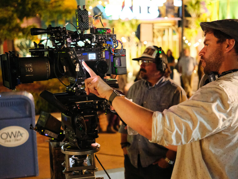 A camera crew on set
