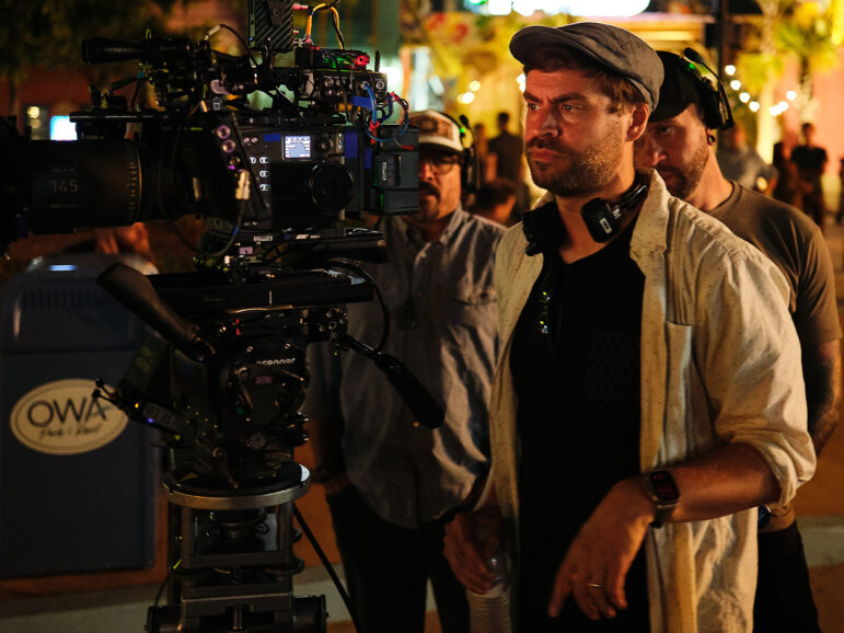 A camera crew on set