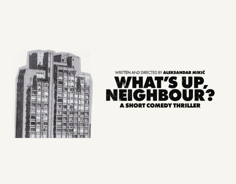What's Up Neighbor promo image with a building