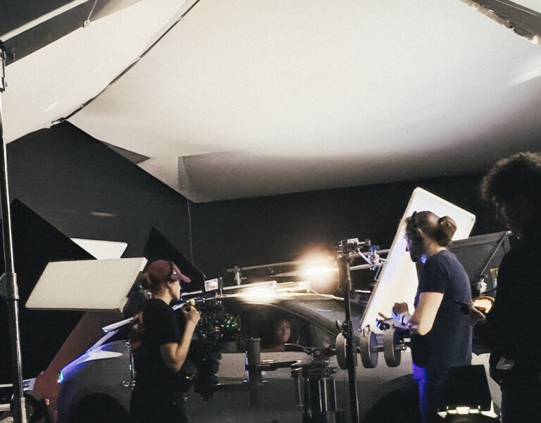 A film crew on set