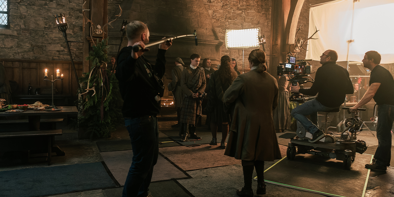 A film crew on set