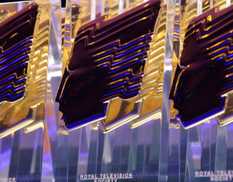 A collection of RTS award trophies together