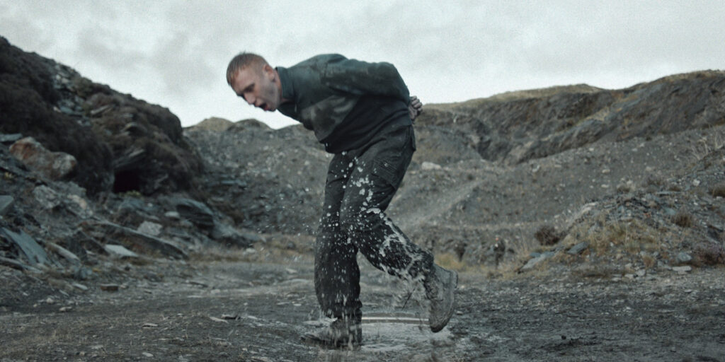 A man running in the rain