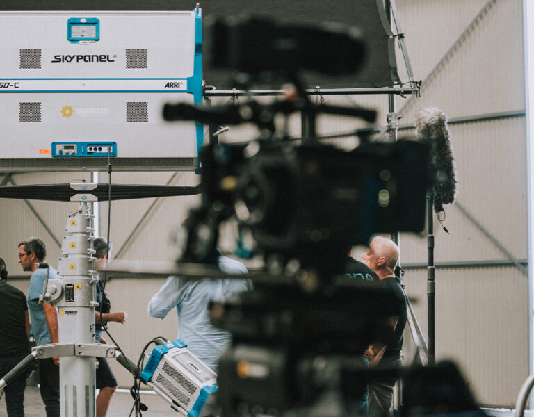 A film crew on set