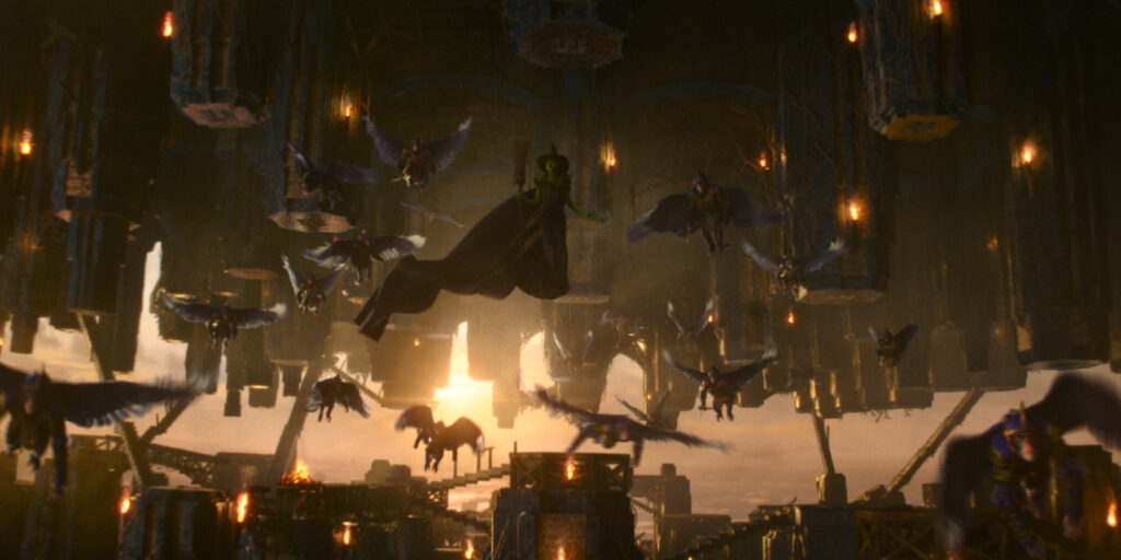 A witch flying through the air
