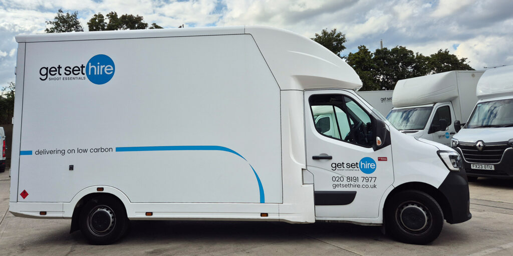 A white Get Set Hire van in a car park
