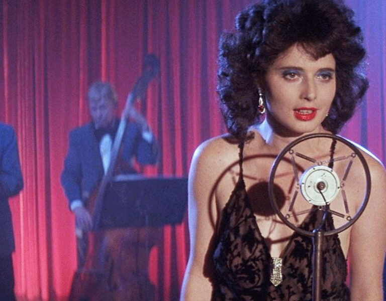 Isabella Rossellini singing with a band