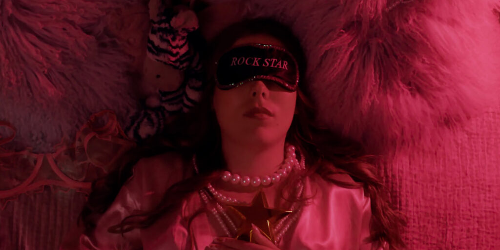 A woman lying in a face mask