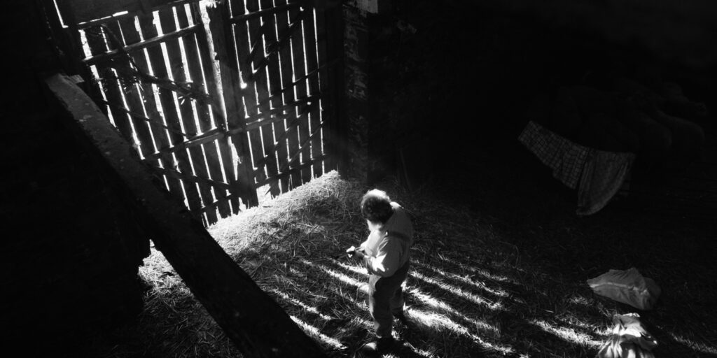 A man standing in a barn