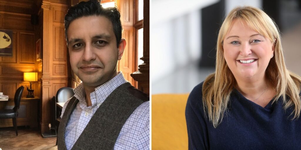 A headshot of a man and a woman